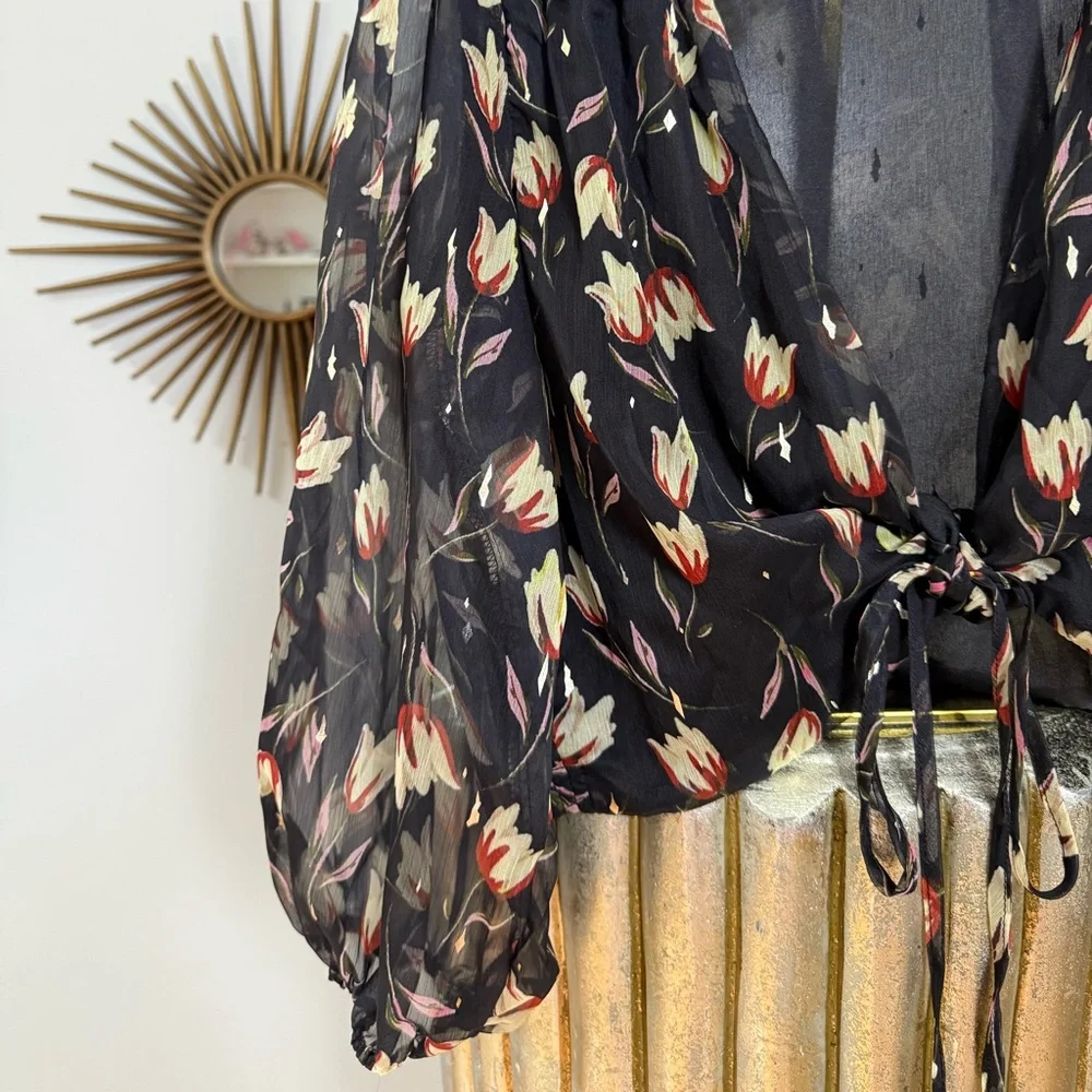 Dazy - Black Floral Sheer Blouse
